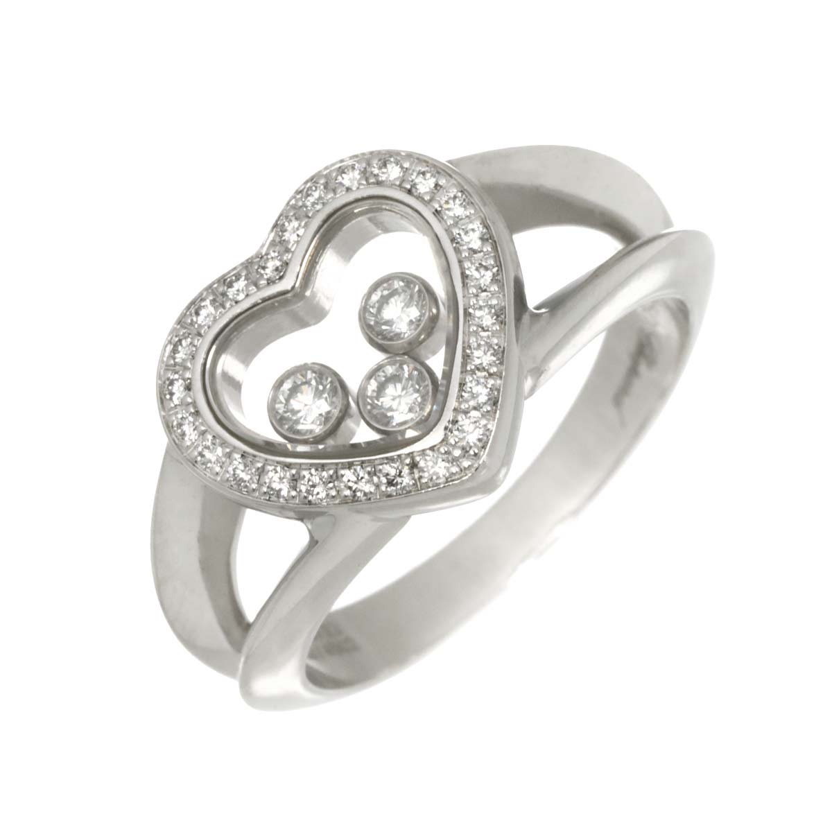 Happy Diamond Heart Ring 18K WG 750 Size6(US)