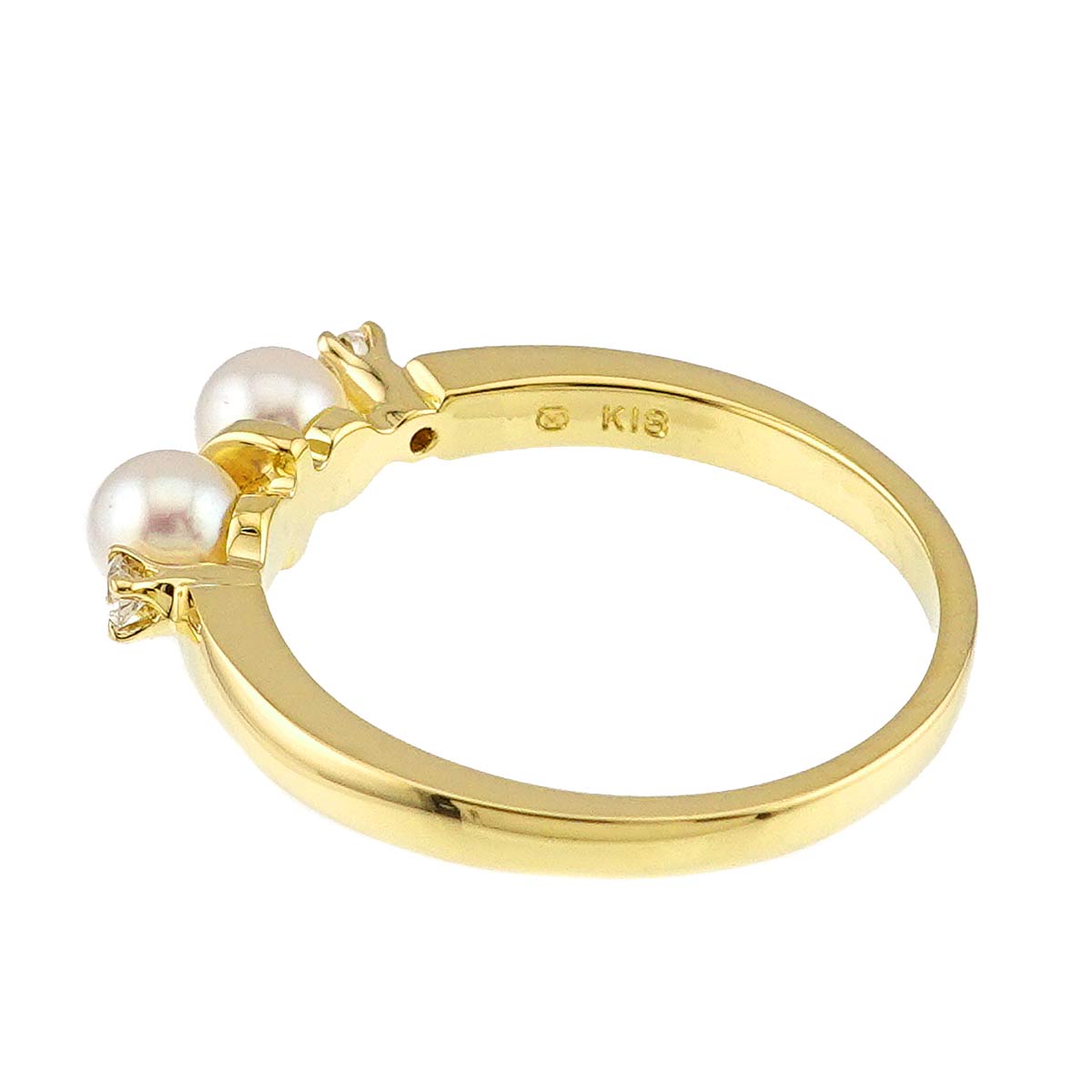 Baby Pearl 3.8mm Diamond Ring 18K YG 750 Size4.75-5(US)