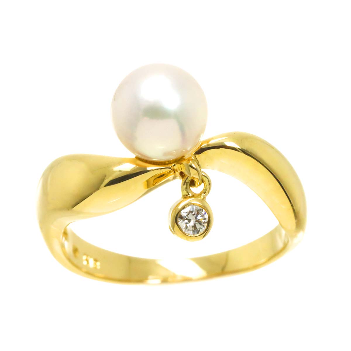 Akoya Pearl 7.1mm Diamond Ring 18K YG 750 Size5.5-5.75(US)