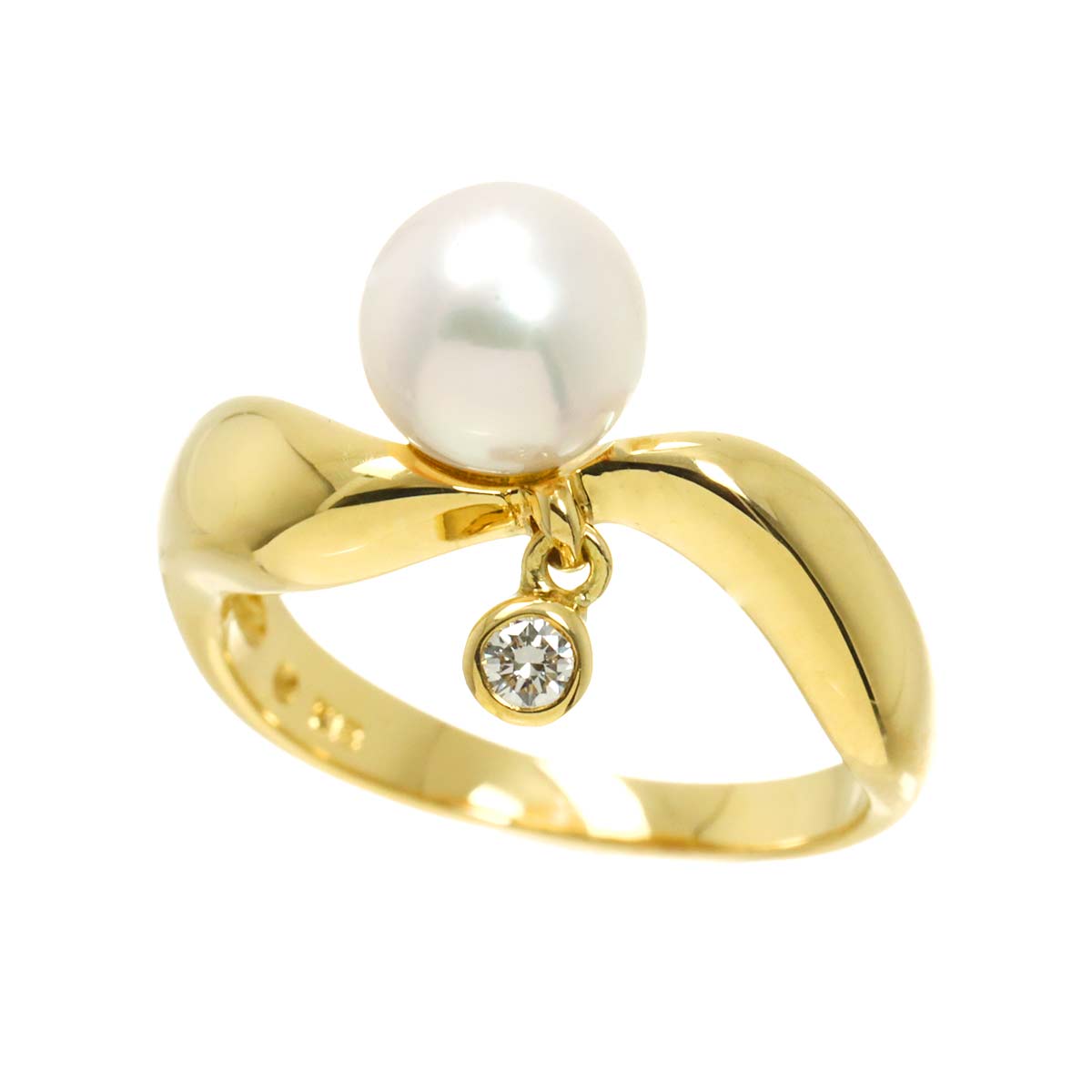 Akoya Pearl 7.1mm Diamond Ring 18K YG 750 Size5.5-5.75(US)