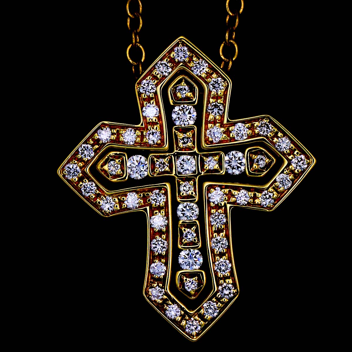 Belle Epoque Crown S Diamond Cross Necklace 18K YG 750