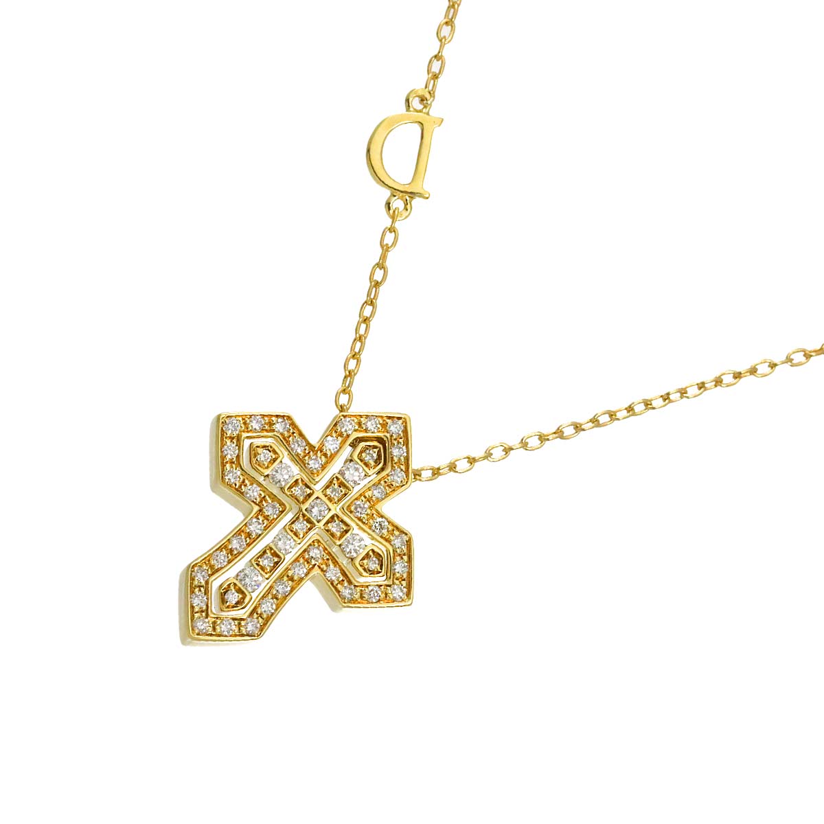 Belle Epoque Crown S Diamond Cross Necklace 18K YG 750