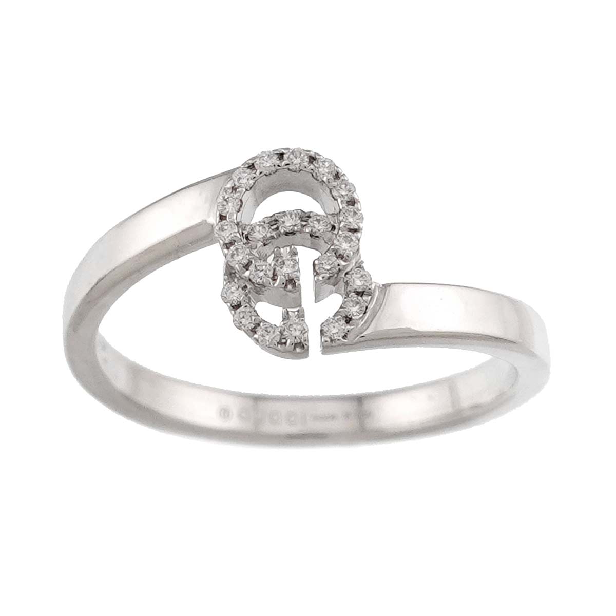 GG Logo Ring Diamond 18K K18 WG 750 size7 4(US)