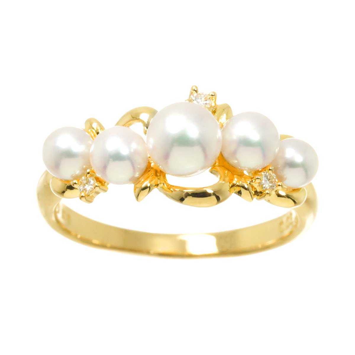 Baby Pearl 5.1-3.5mm Diamond 0.03ct Ring 18K YG 750 5.75-6(US)