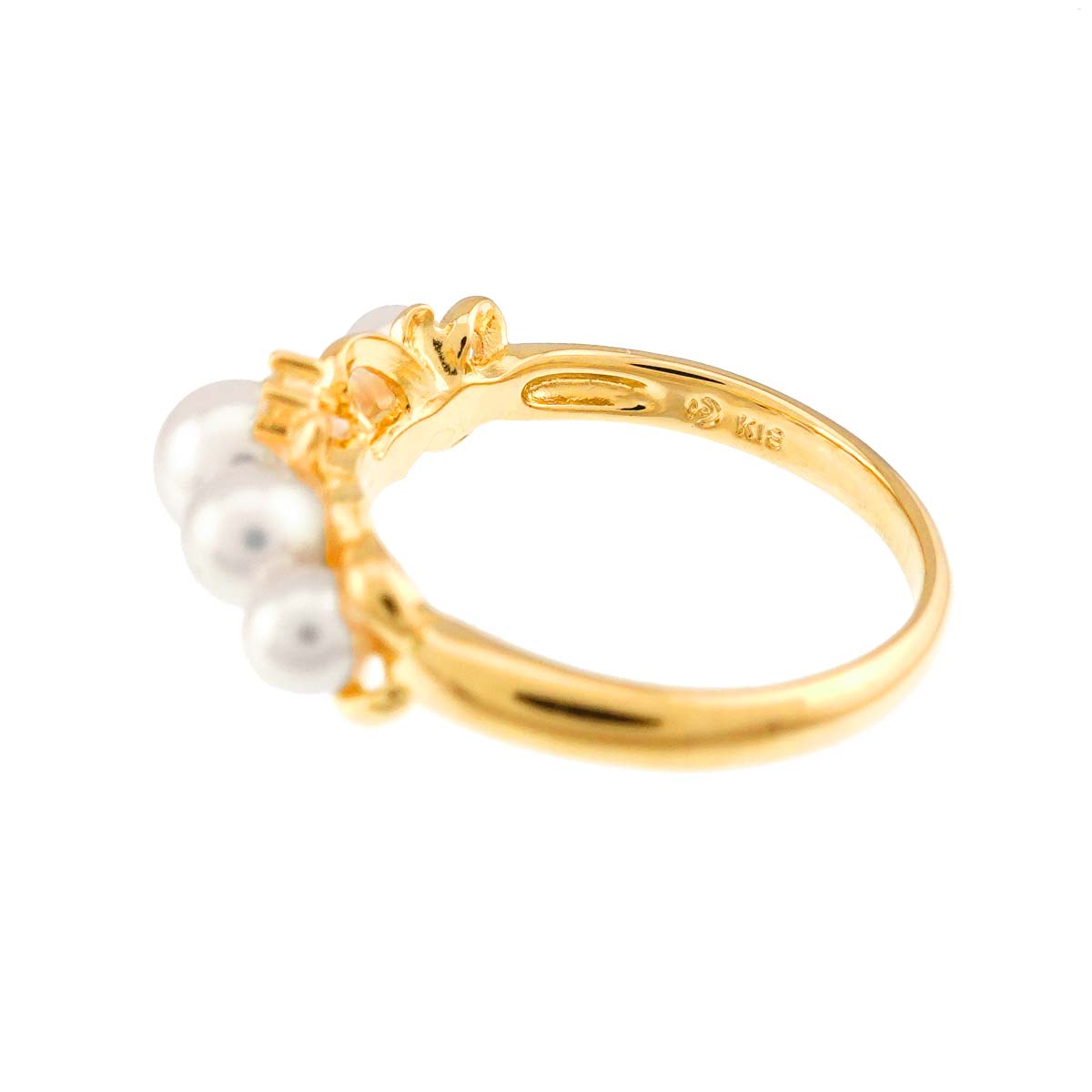 Baby Pearl 5.1-3.5mm Diamond 0.03ct Ring 18K YG 750 5.75-6(US)