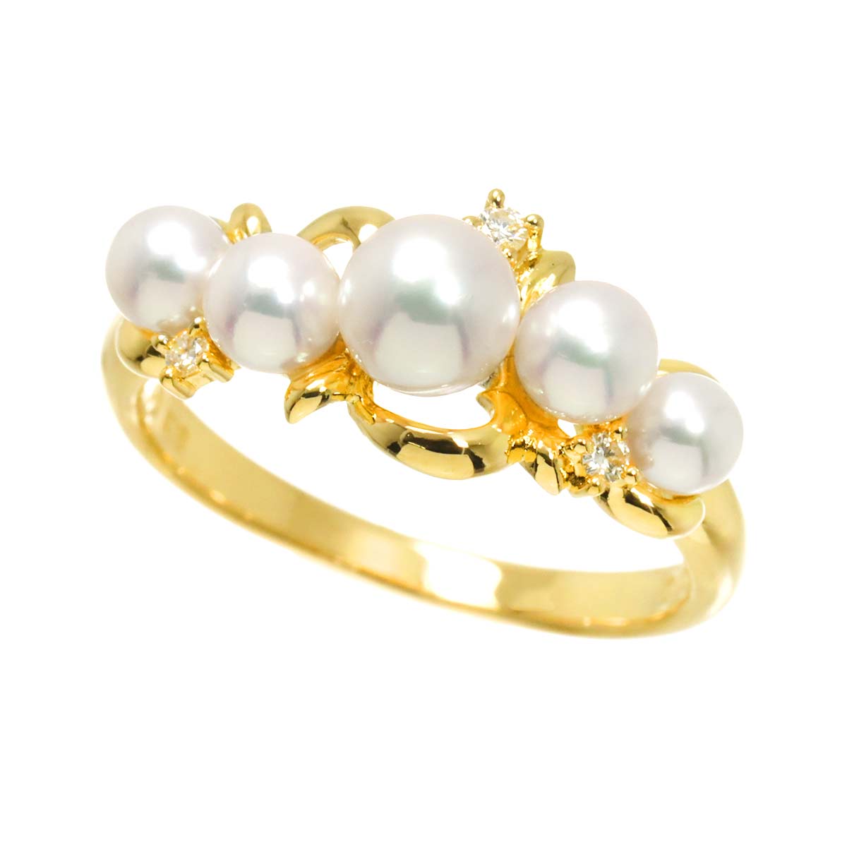 Baby Pearl 5.1-3.5mm Diamond 0.03ct Ring 18K YG 750 5.75-6(US)