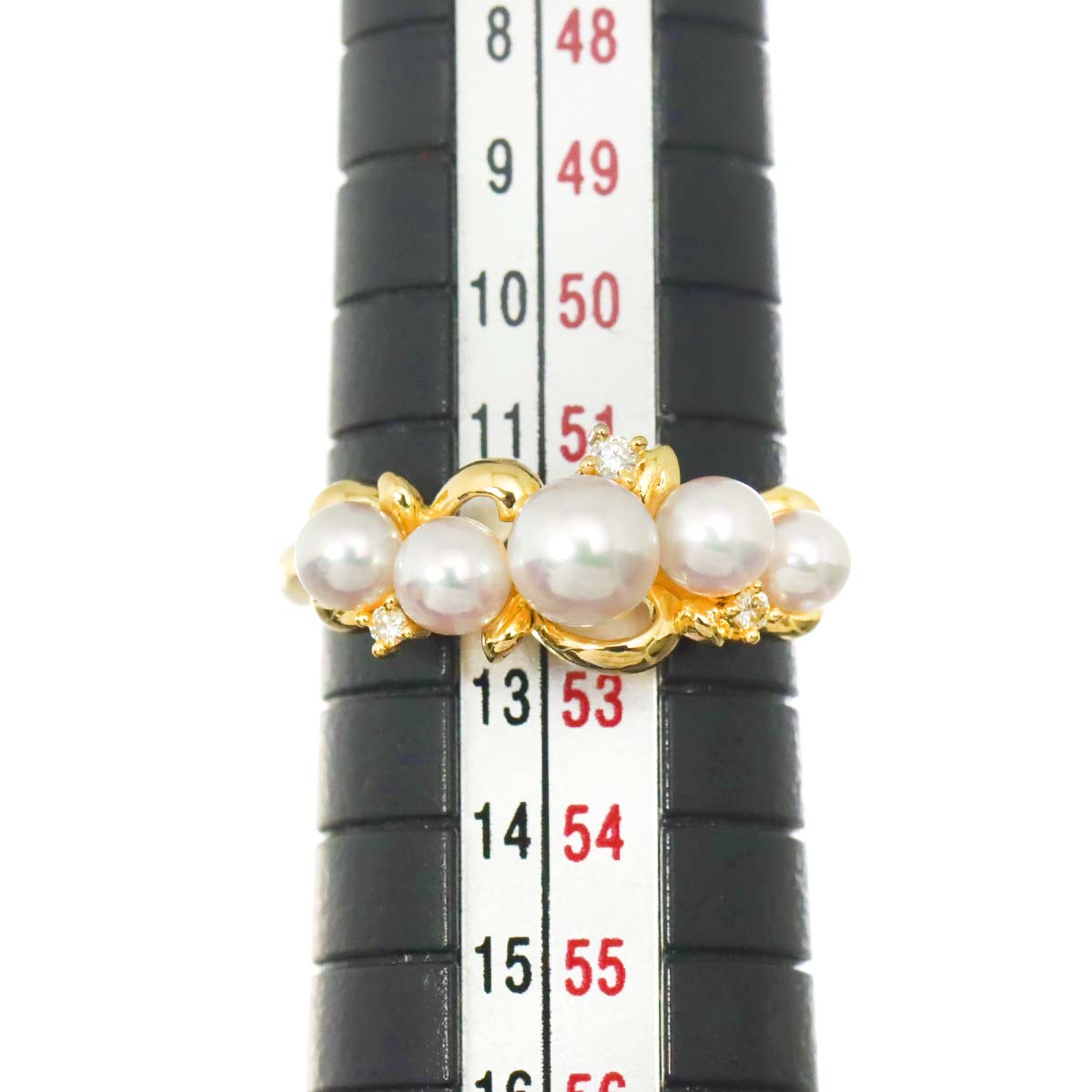 Baby Pearl 5.1-3.5mm Diamond 0.03ct Ring 18K YG 750 5.75-6(US)