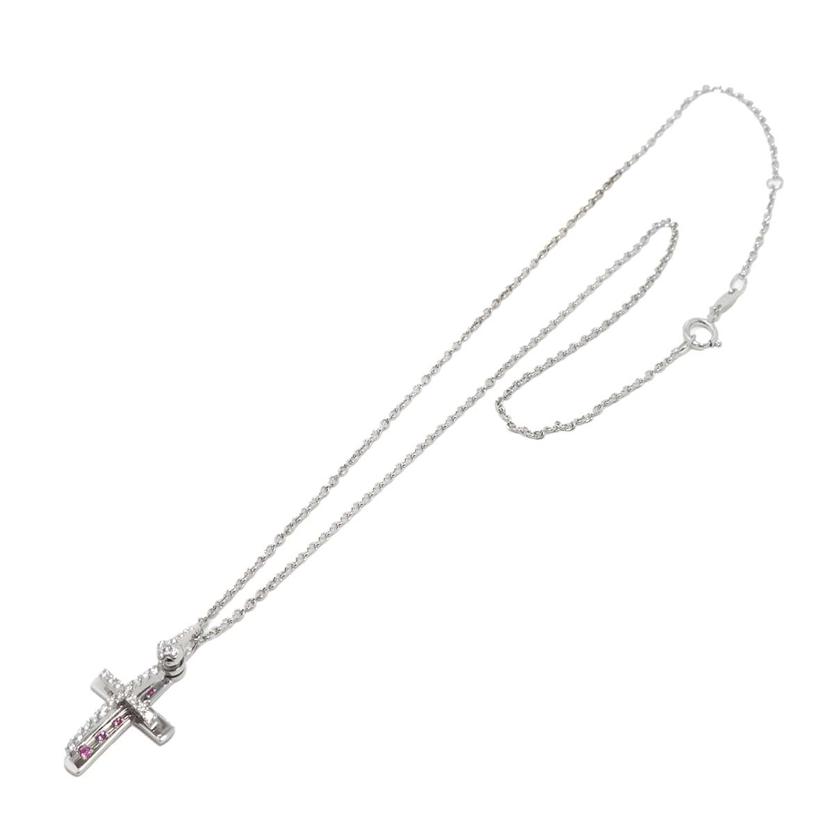 Cross Diamond 0.25ct Sapphire 0.13ct Necklace 18K WG 750