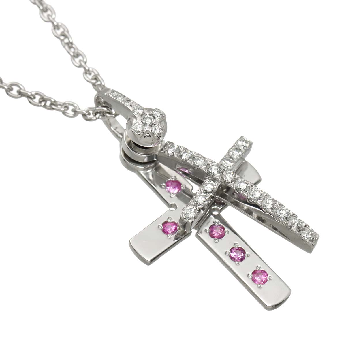 Cross Diamond 0.25ct Sapphire 0.13ct Necklace 18K WG 750