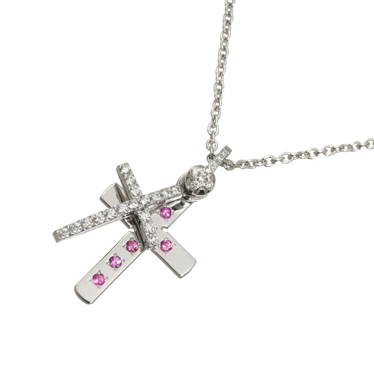 Cross Diamond 0.25ct Sapphire 0.13ct Necklace 18K WG 750