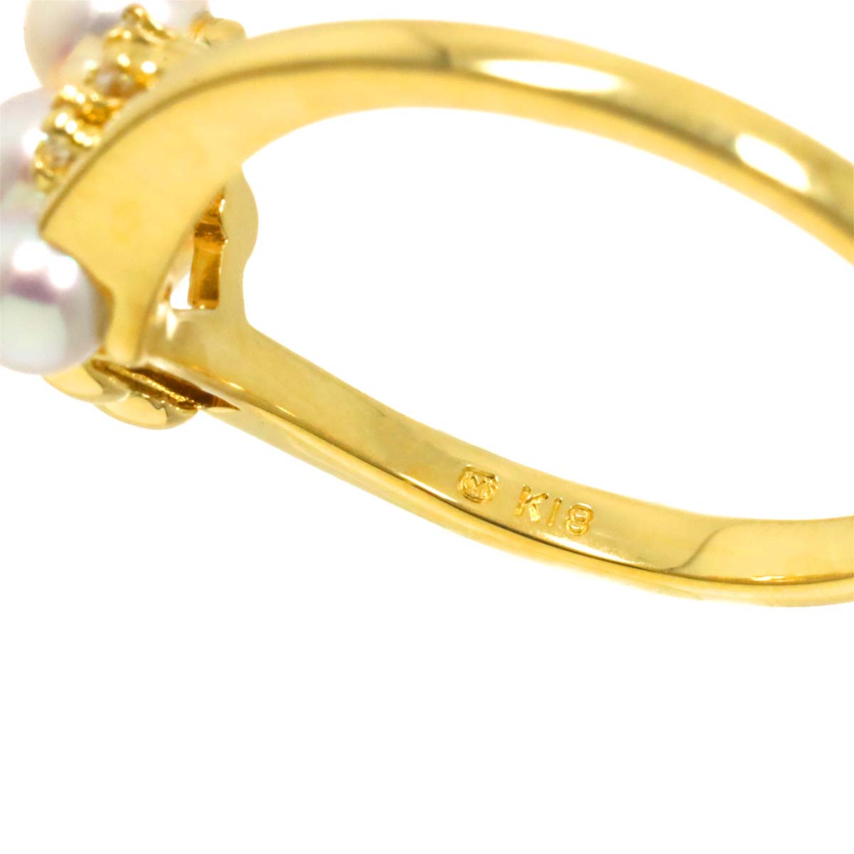 MIKIMOTO Baby Pearl 4.0-3.5mm Diamond Ring 18K YG 750 size6(US)