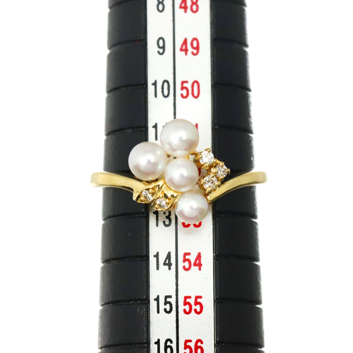 MIKIMOTO Baby Pearl 4.0-3.5mm Diamond Ring 18K YG 750 size6(US)