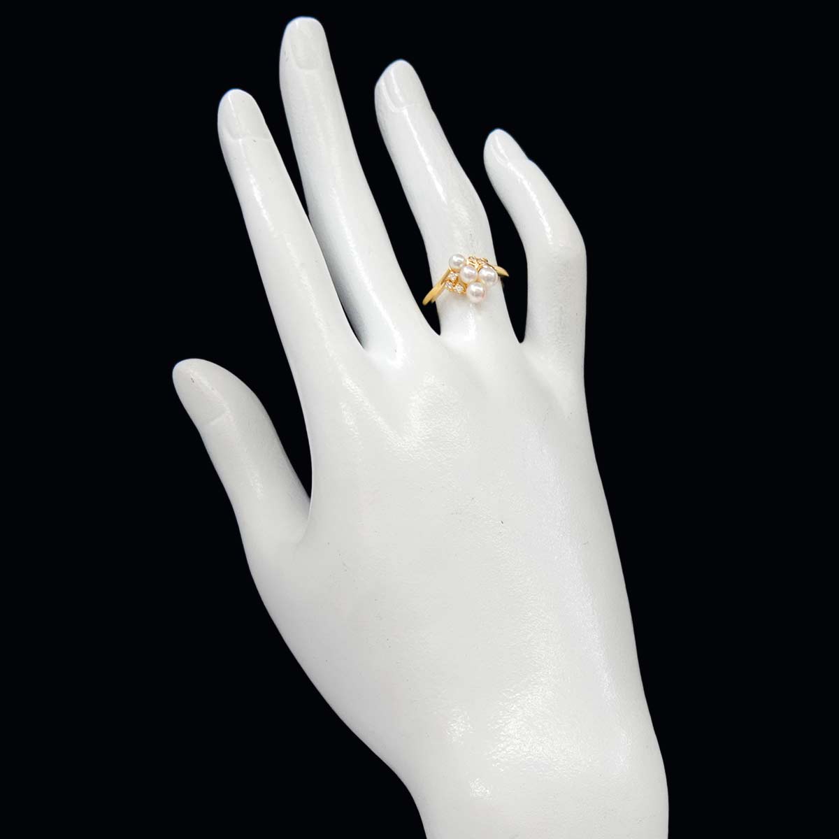 MIKIMOTO Baby Pearl 4.0-3.5mm Diamond Ring 18K YG 750 size6(US)