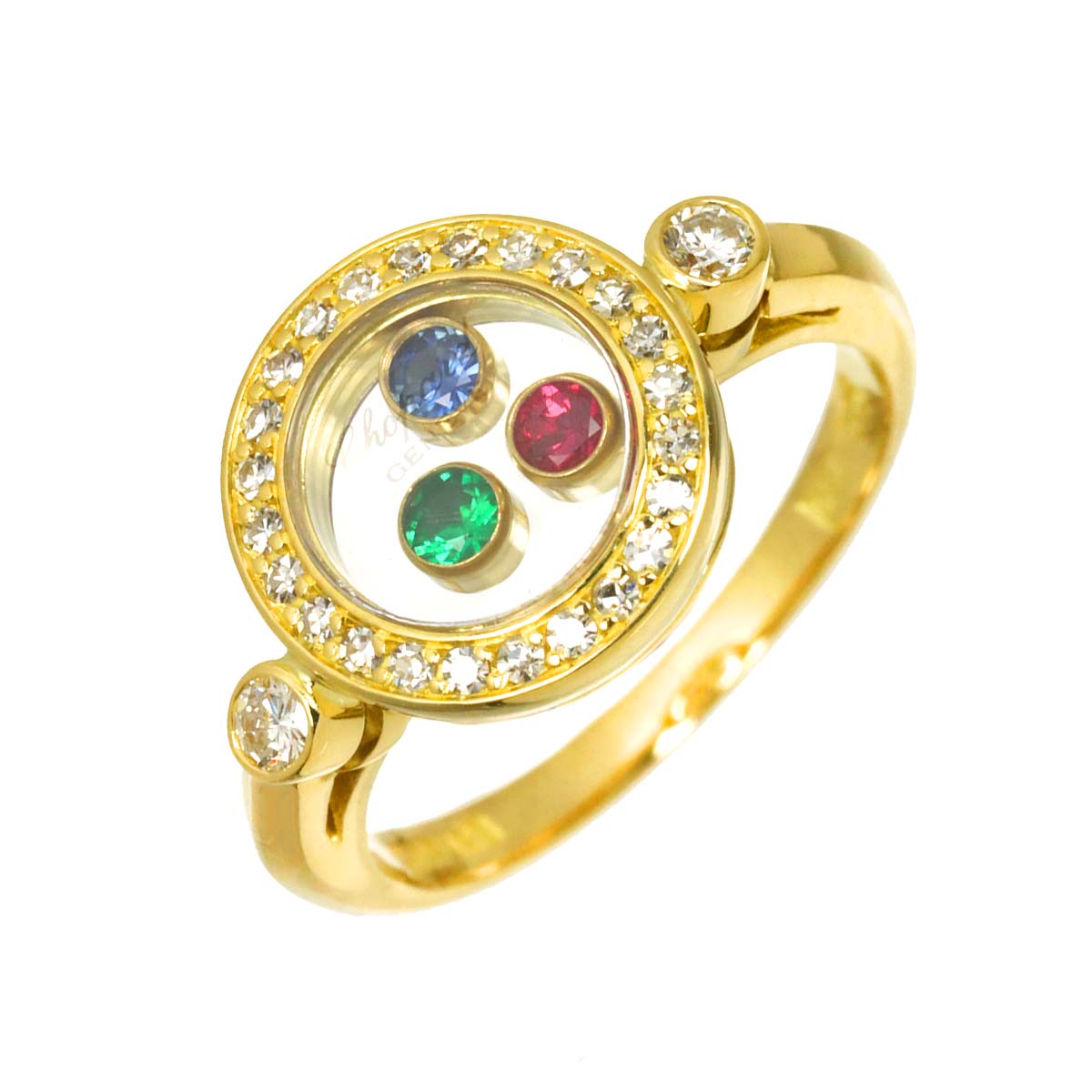 Happy Diamond MultiStone Ring 18K YG 750 Size4.75-5(US)