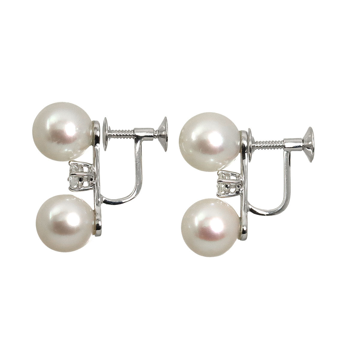 Akoya Pearl Diamond Earrings Clip on 18K/14K WG 750 585