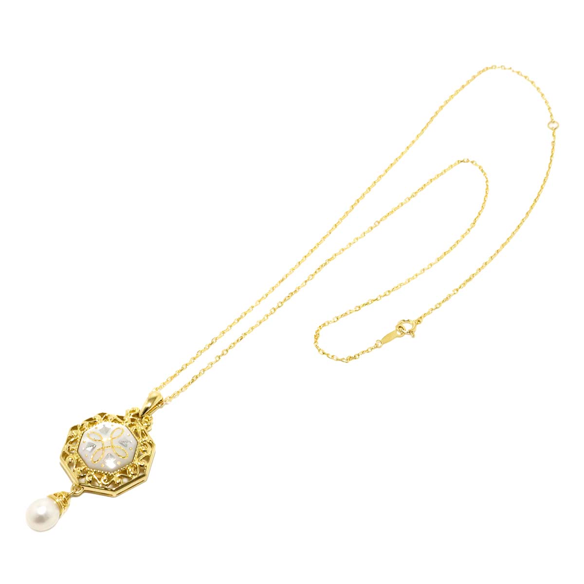 Pique Freshwater cultured pearl MOP Necklace 18K YG 750