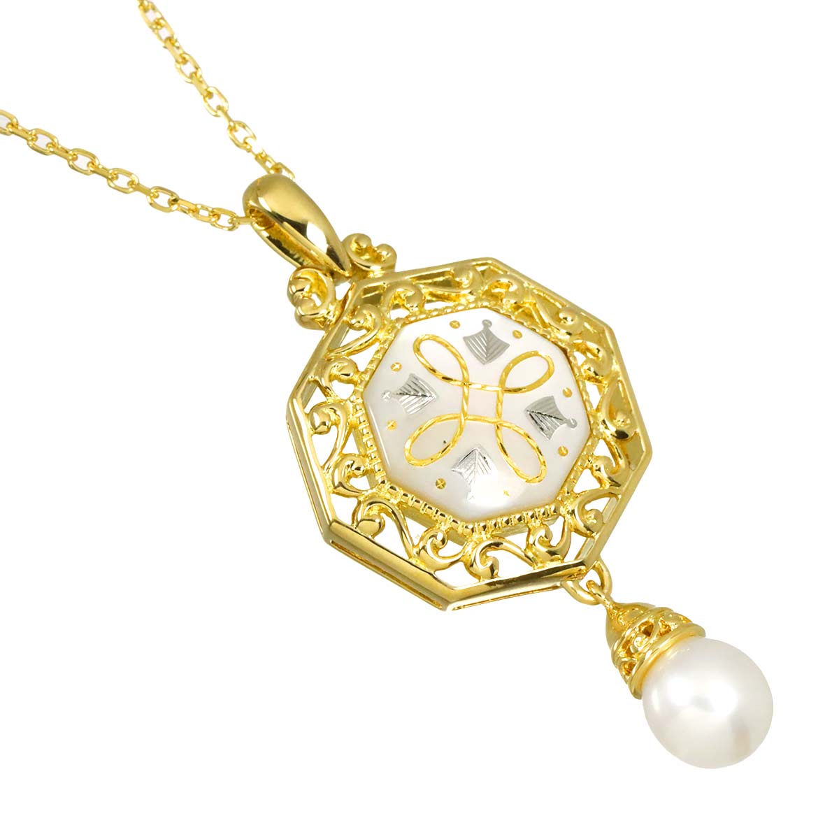 Pique Freshwater cultured pearl MOP Necklace 18K YG 750