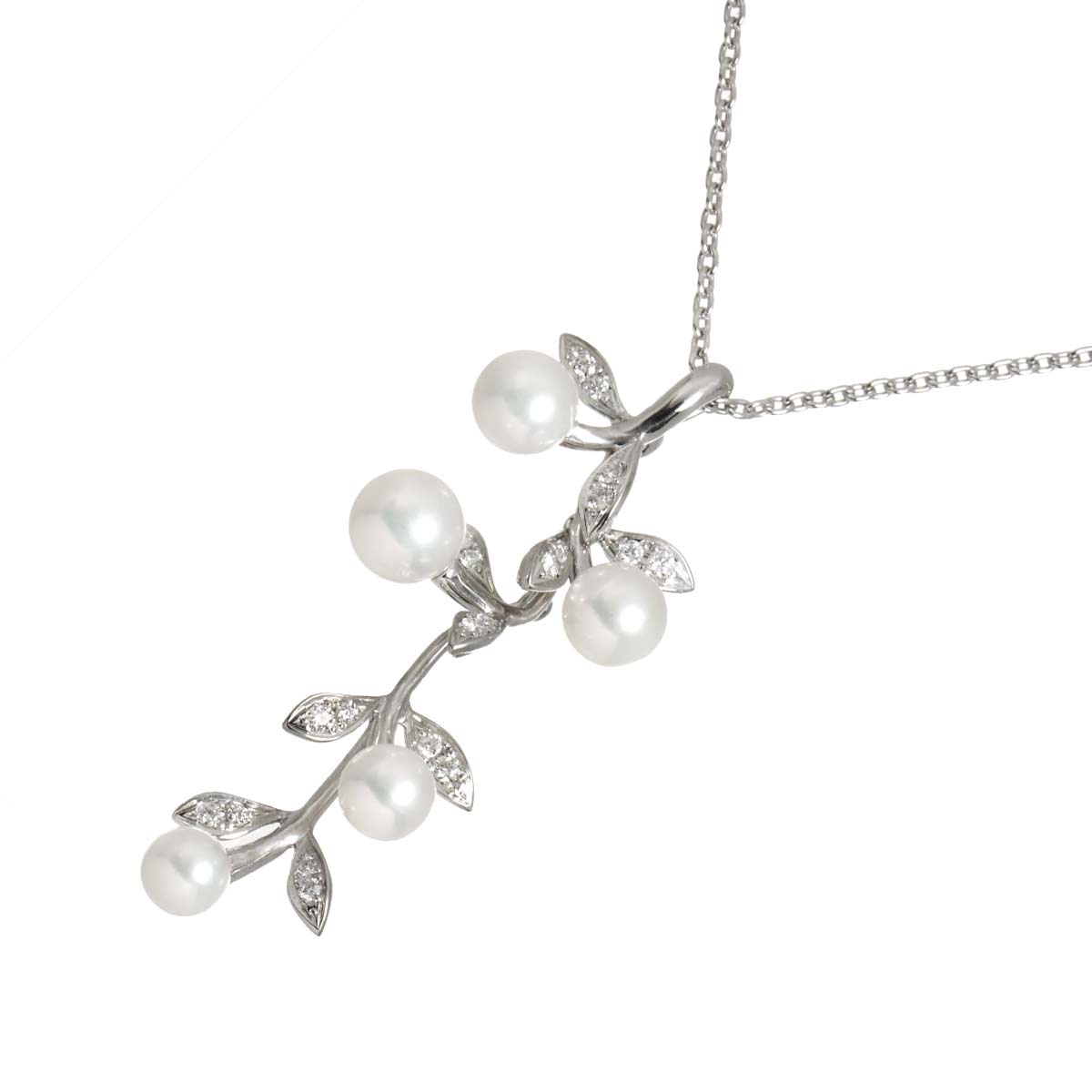 Akoya Pearl 6.7-5.1mm Diamond Necklace 18K WG 750
