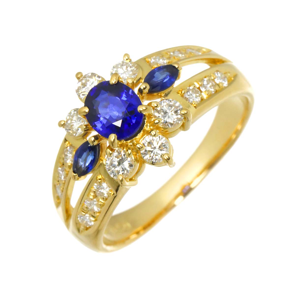 Sapphire 0.50ct Diamond 0.59ct Ring 18K YG 750 6.25-6.5(US)