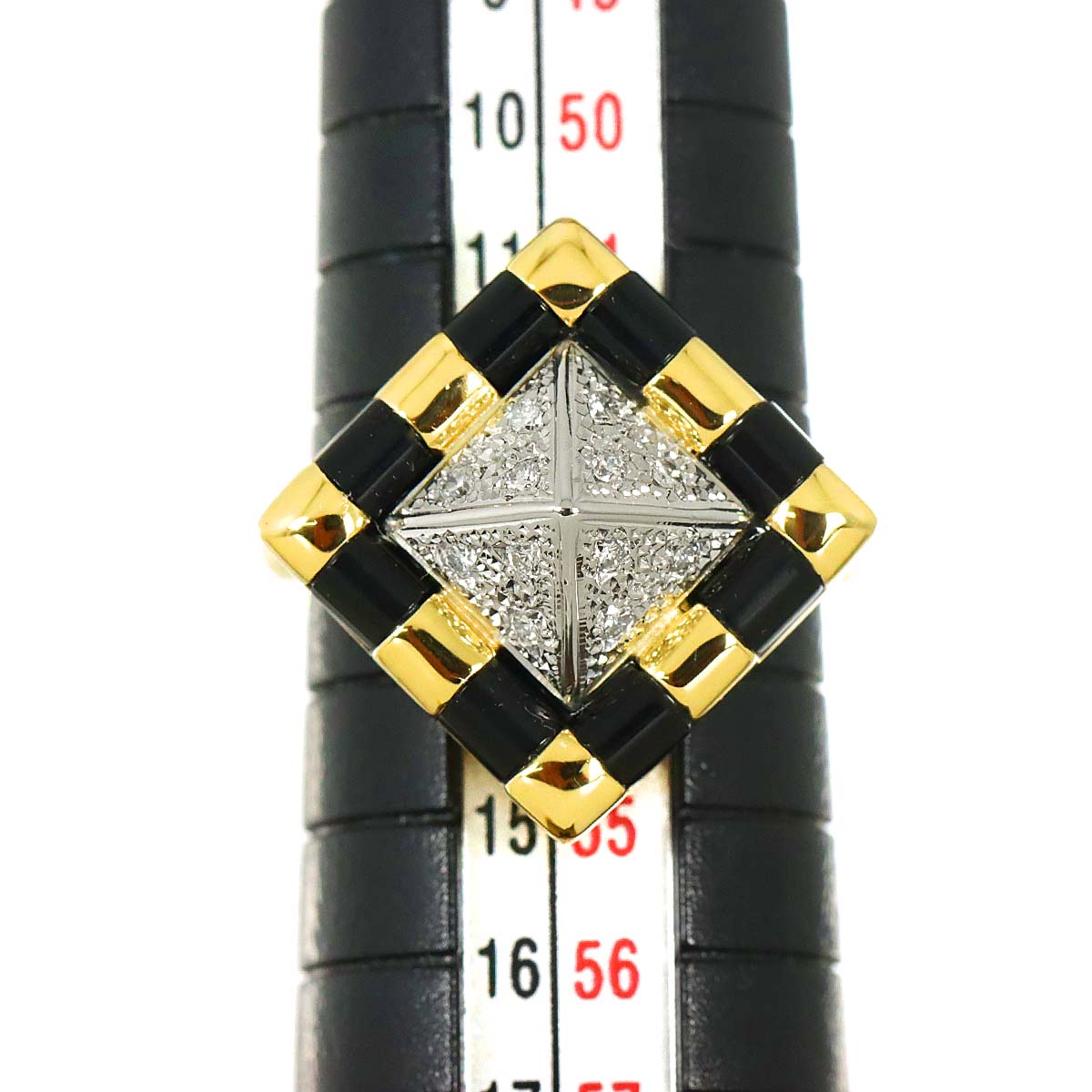 Diamond 0.15ct Onyx Ring Pt 18K YG Size6.25-6.5(US)
