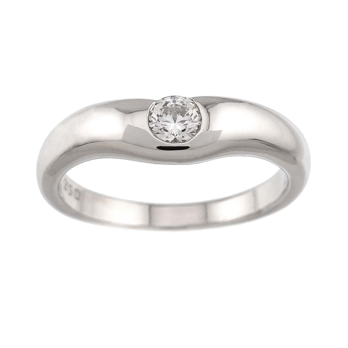 Wide Curved Band Diamond 1P Ring Pt Size5.25-5.5(US)