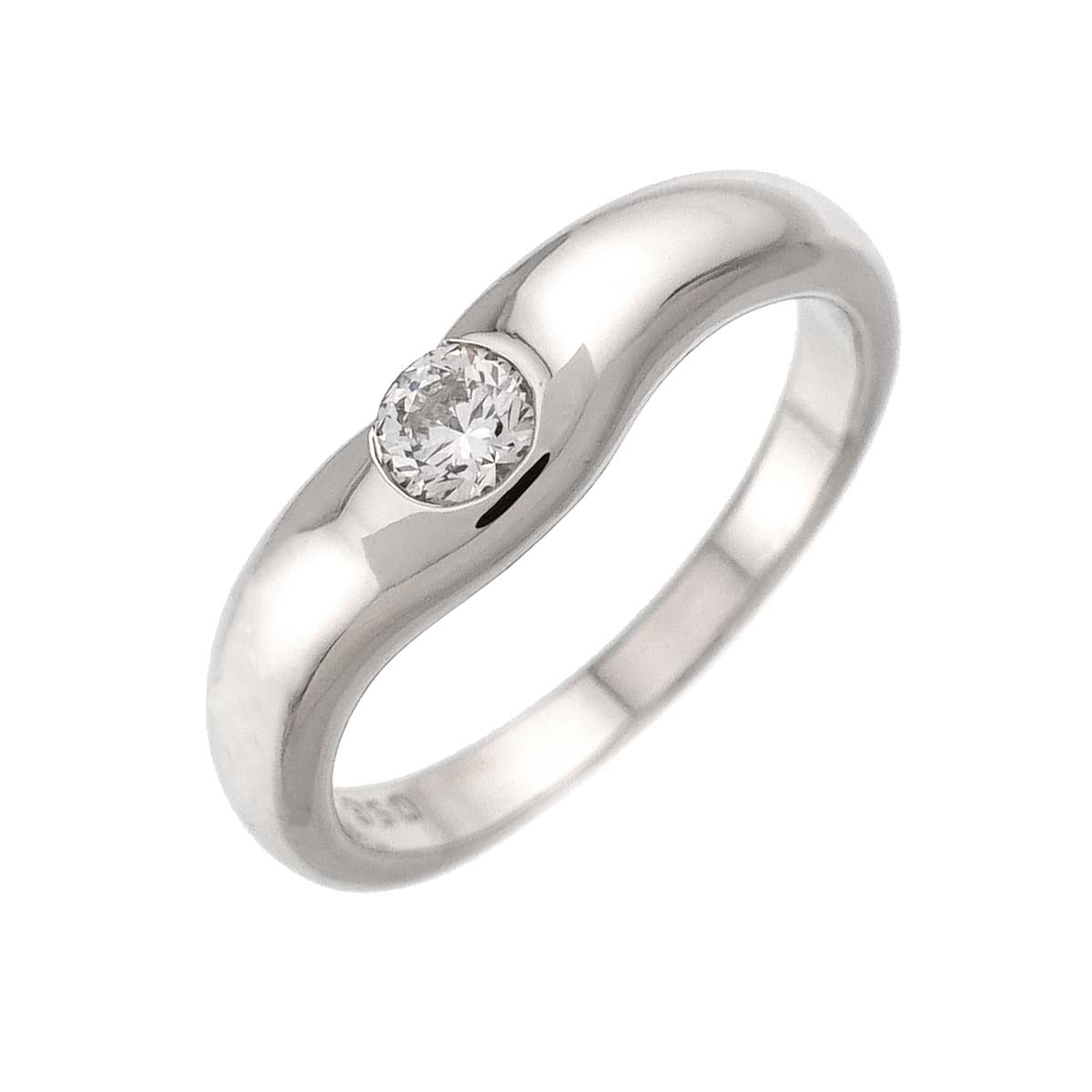Wide Curved Band Diamond 1P Ring Pt Size5.25-5.5(US)