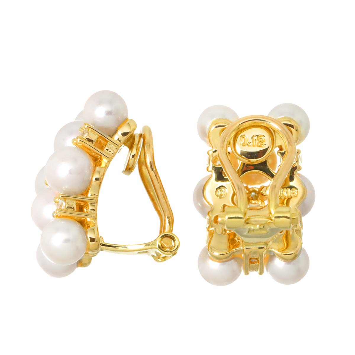 Baby Pearl Diamond 0.12/0.12ct Earrings Clip on 18K YG 750