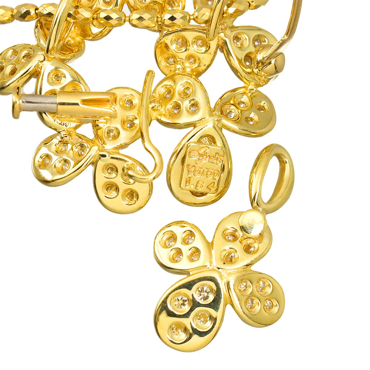 Diamond 1.54ct Flower Necklace Brooch 18K Yellow Gold 750