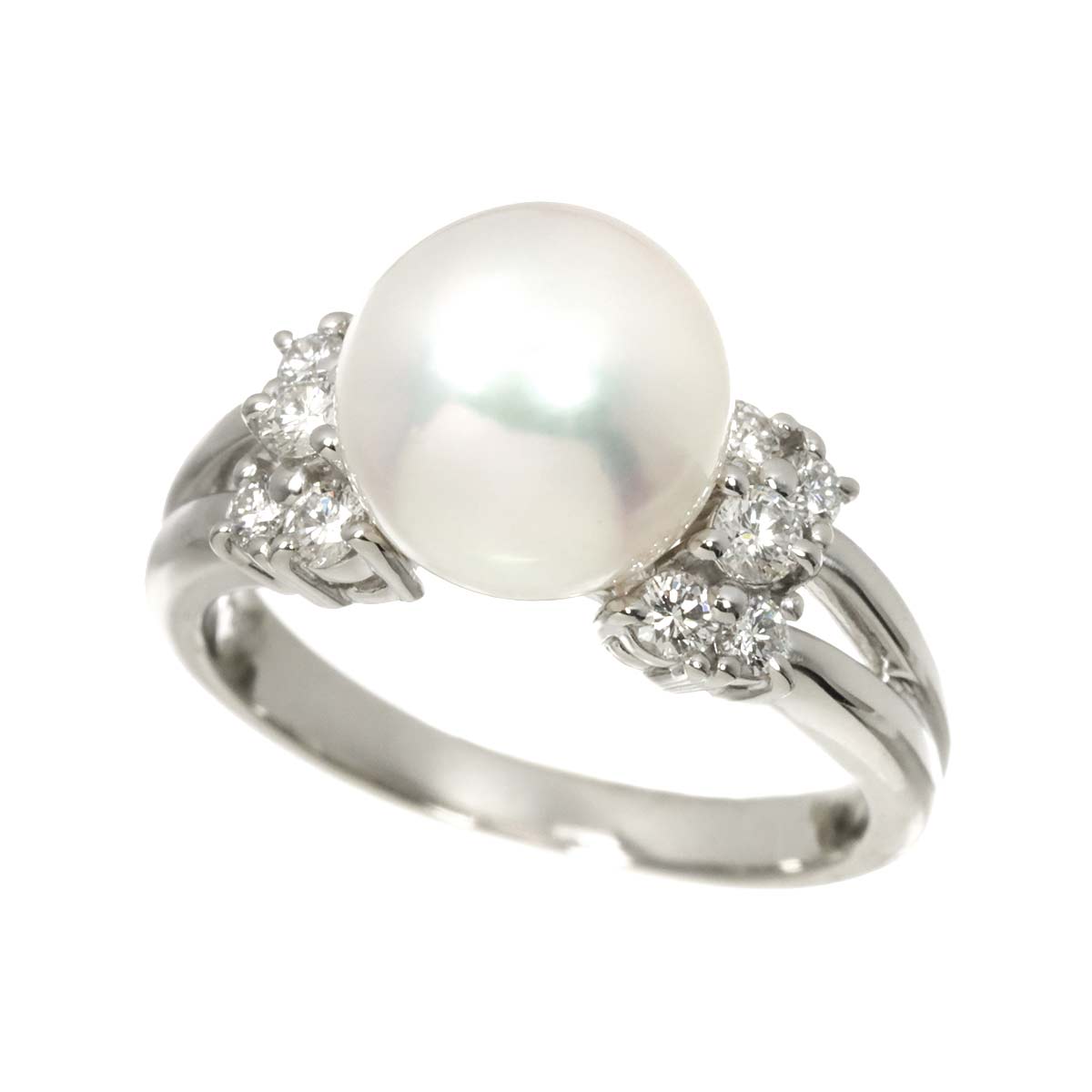 Akoya Pearl 9.2mm Diamond 0.34ct Ring Pt size5.75-6(US)