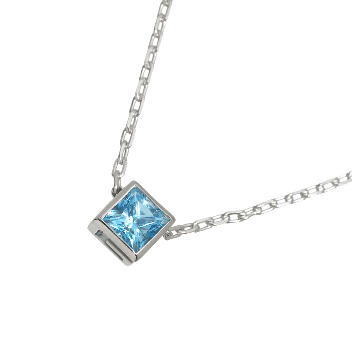 G Cube Blue Topaz Necklace 18K White Gold 750