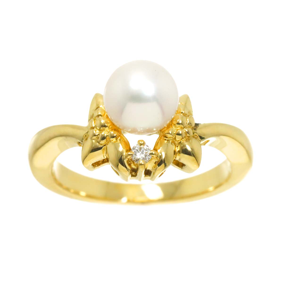 Akoya Pearl 6.4mm Diamond Ring 18K YG 750 size4.75-5(US)