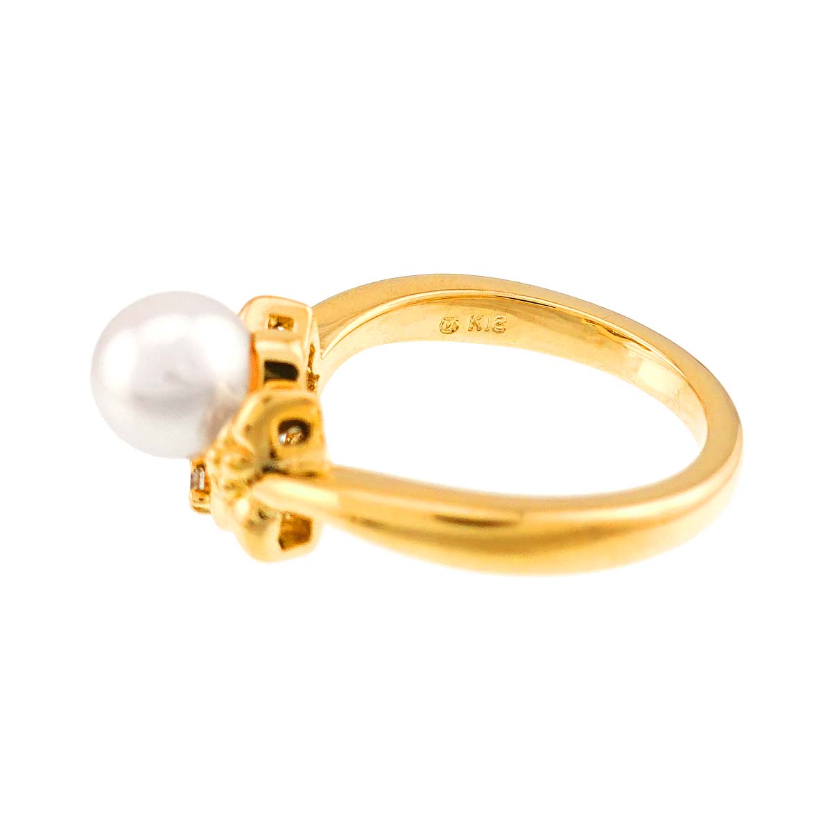 Akoya Pearl 6.4mm Diamond Ring 18K YG 750 size4.75-5(US)