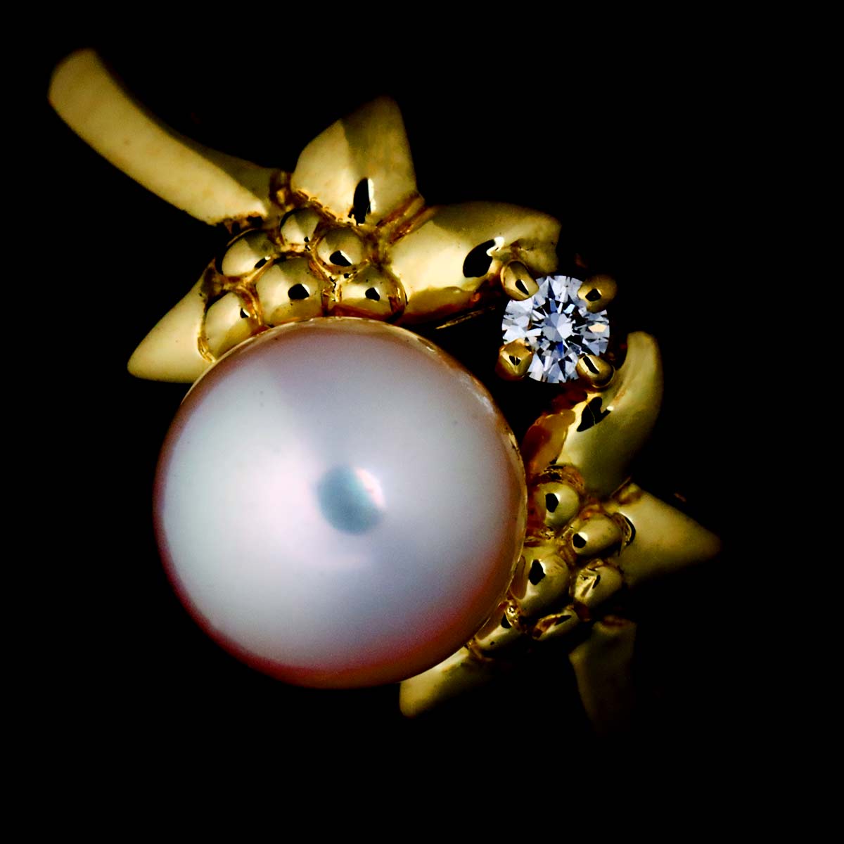 Akoya Pearl 6.4mm Diamond Ring 18K YG 750 size4.75-5(US)