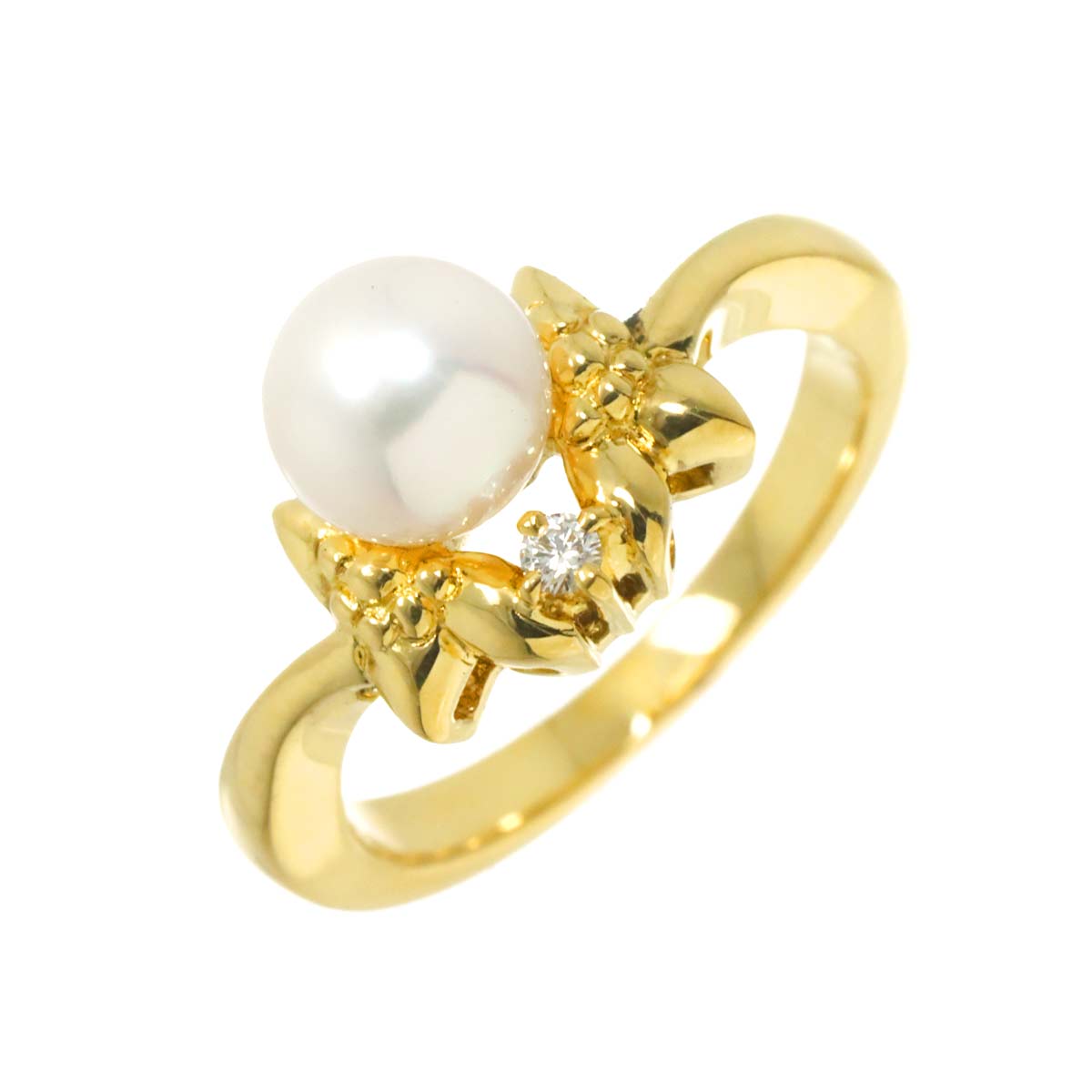 Akoya Pearl 6.4mm Diamond Ring 18K YG 750 size4.75-5(US)