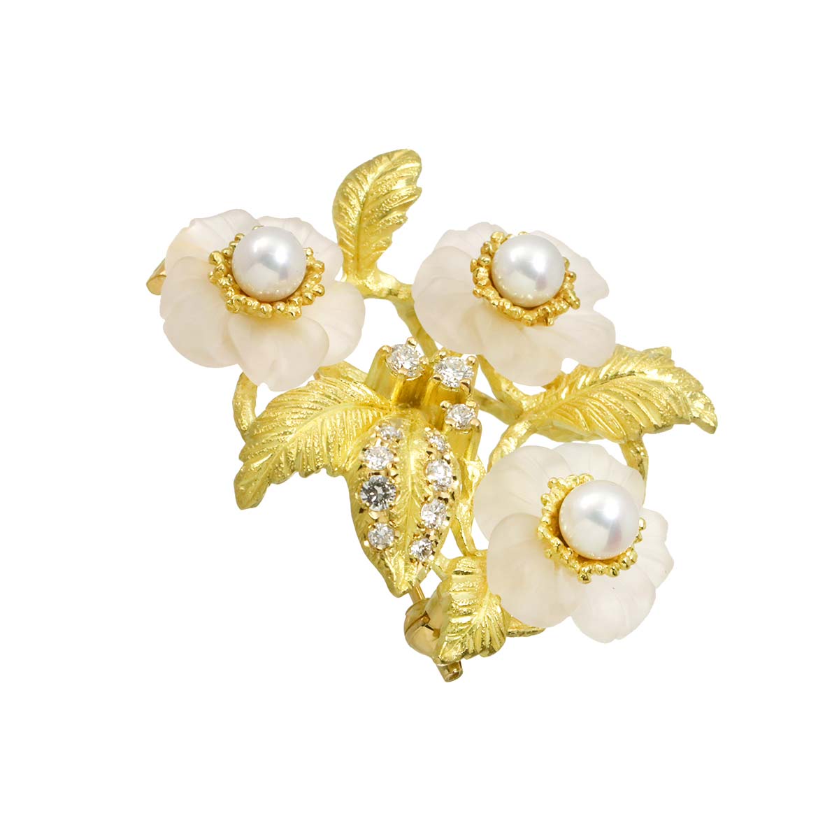 Akoya Pearl Diamond 0.31ct Quartz Brooch Pendant Top 18K YG 750