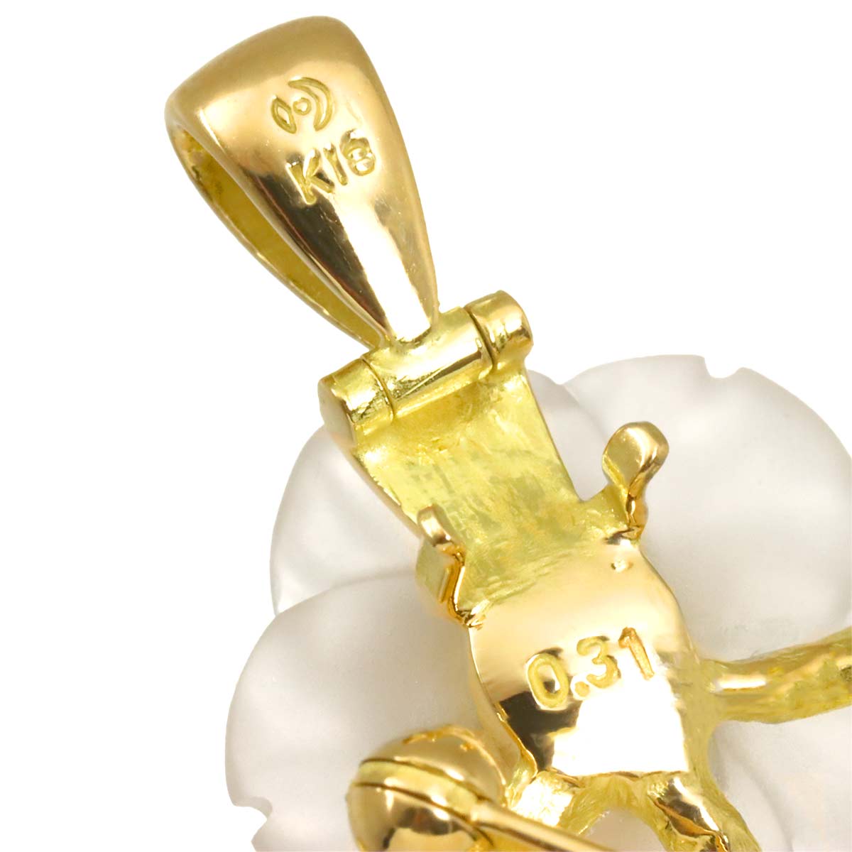 Akoya Pearl Diamond 0.31ct Quartz Brooch Pendant Top 18K YG 750