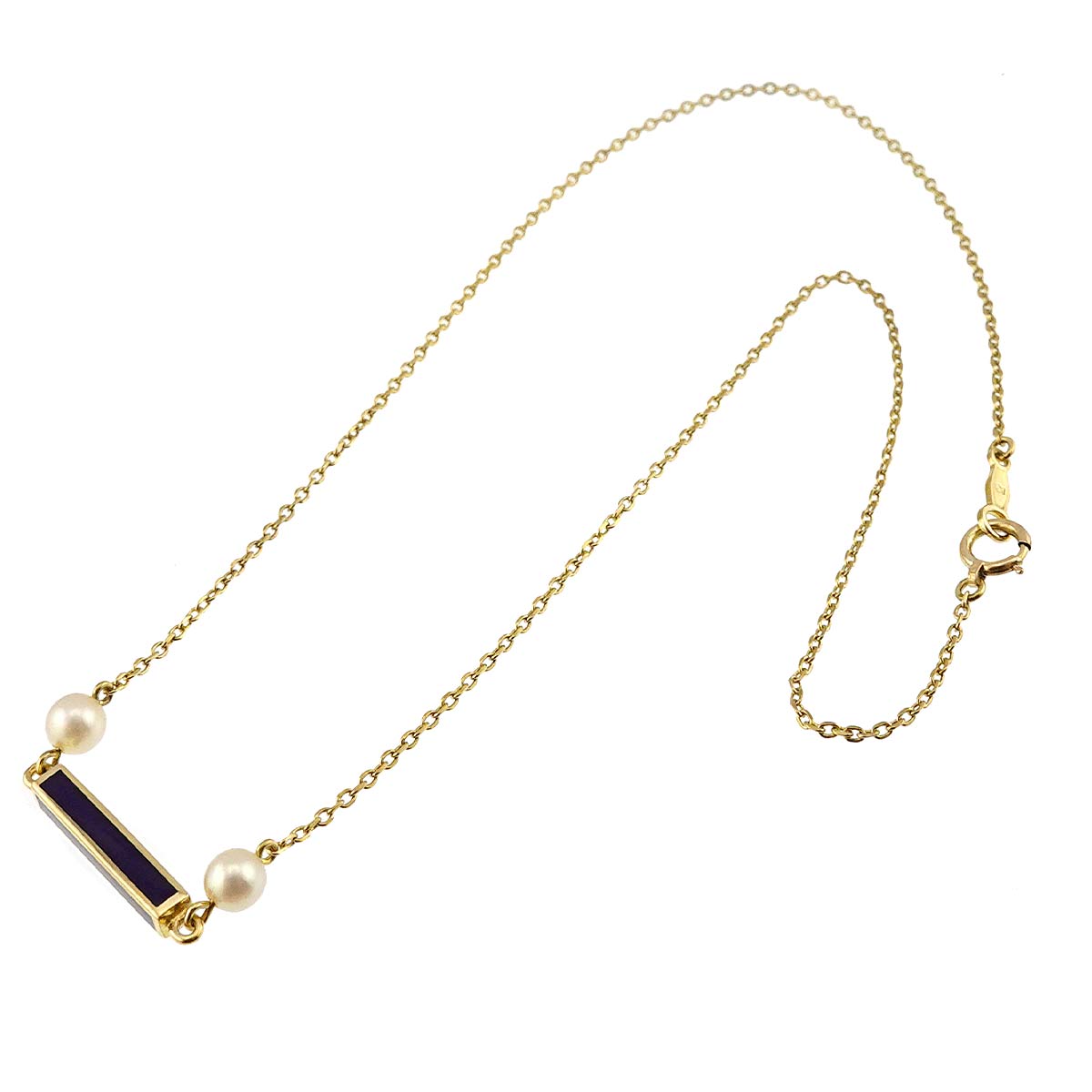 Akoya Pearl 4.3-4.1mm Enamel Necklace 18K YG 750