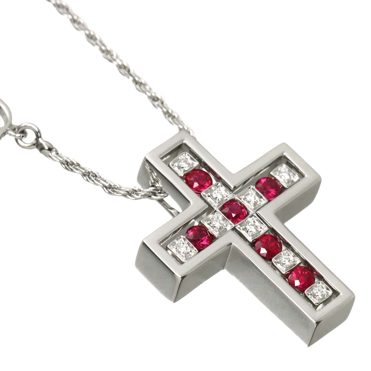 Belle Epoque Diamond Ruby Cross Necklace XS 18K WG 750