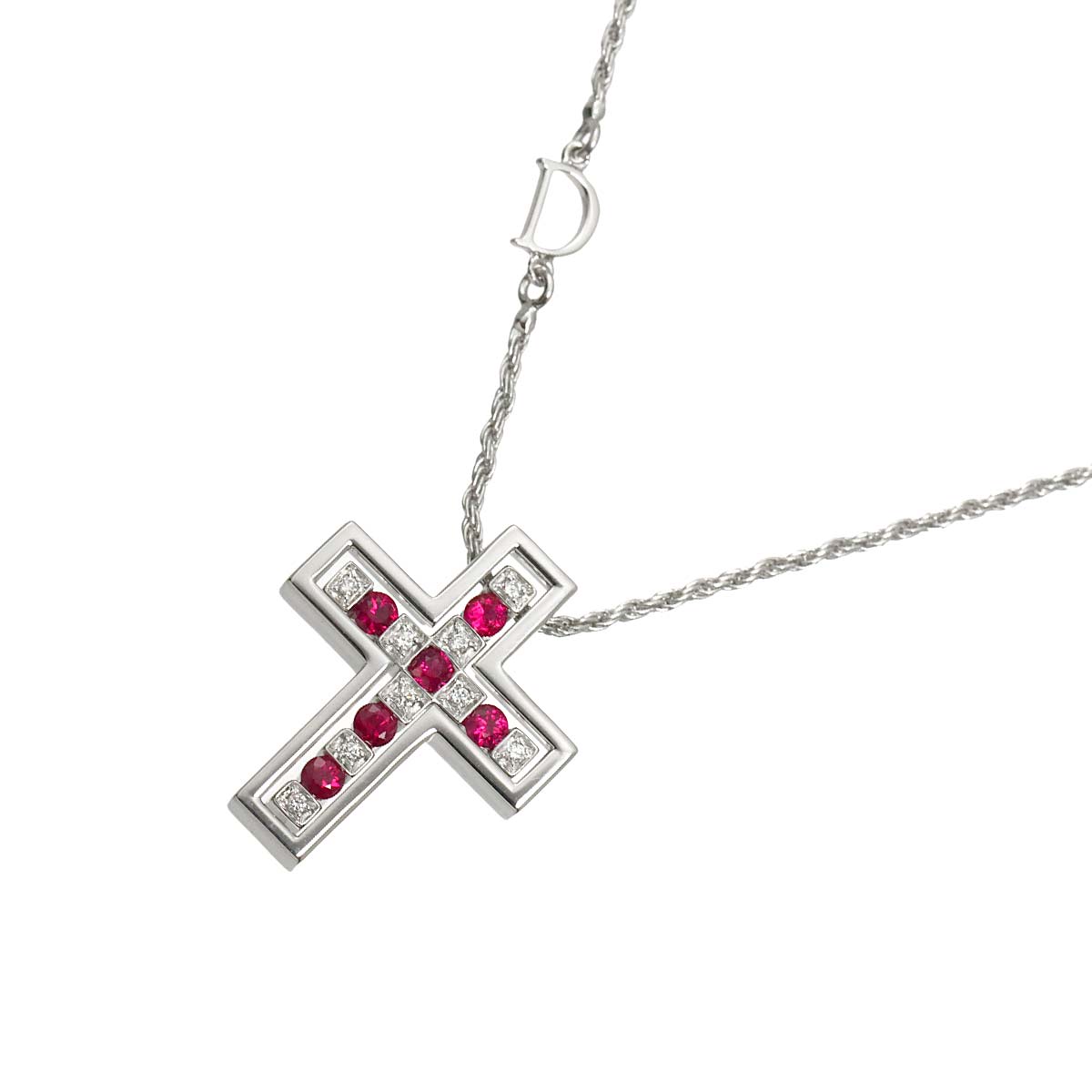Belle Epoque Diamond Ruby Cross Necklace XS 18K WG 750