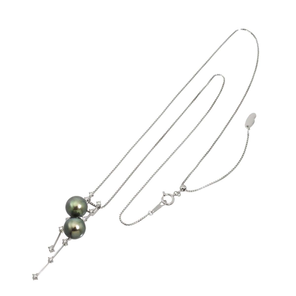 Black Pearl 9.6mm Diamond 0.26ct Necklace 18K WG 750