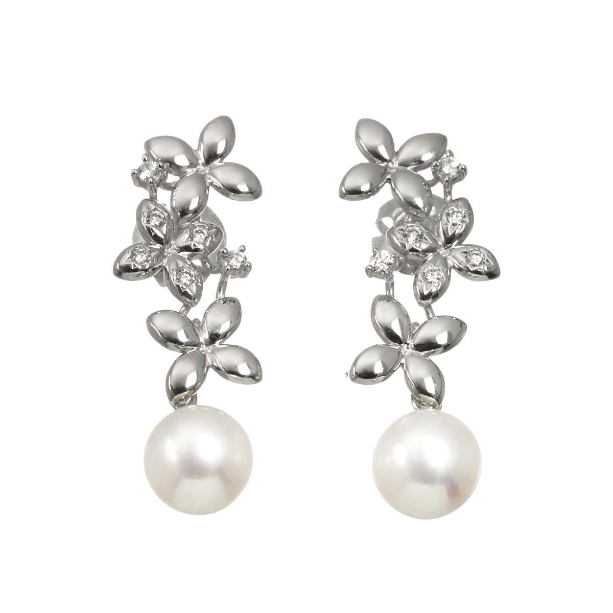 Akoya Pearl Diamond 0.07ct/0.07ct Earrings Pierced 18K WG 750