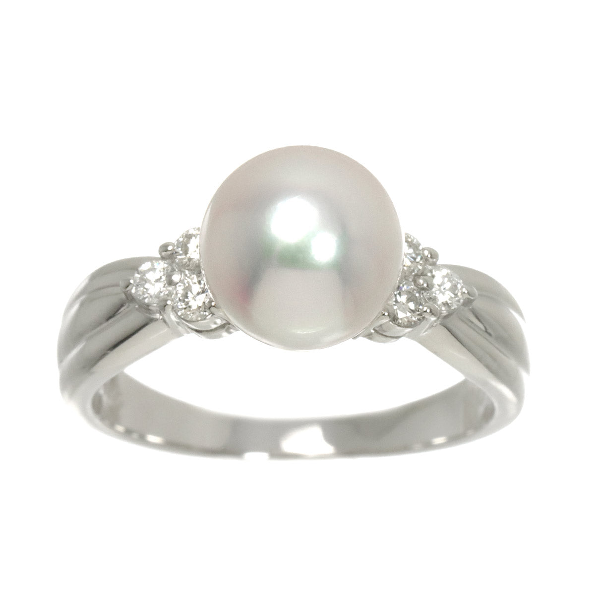 Akoya Pearl 8.2mm Diamond 0.14ct Ring Pt size5.75-6(US)