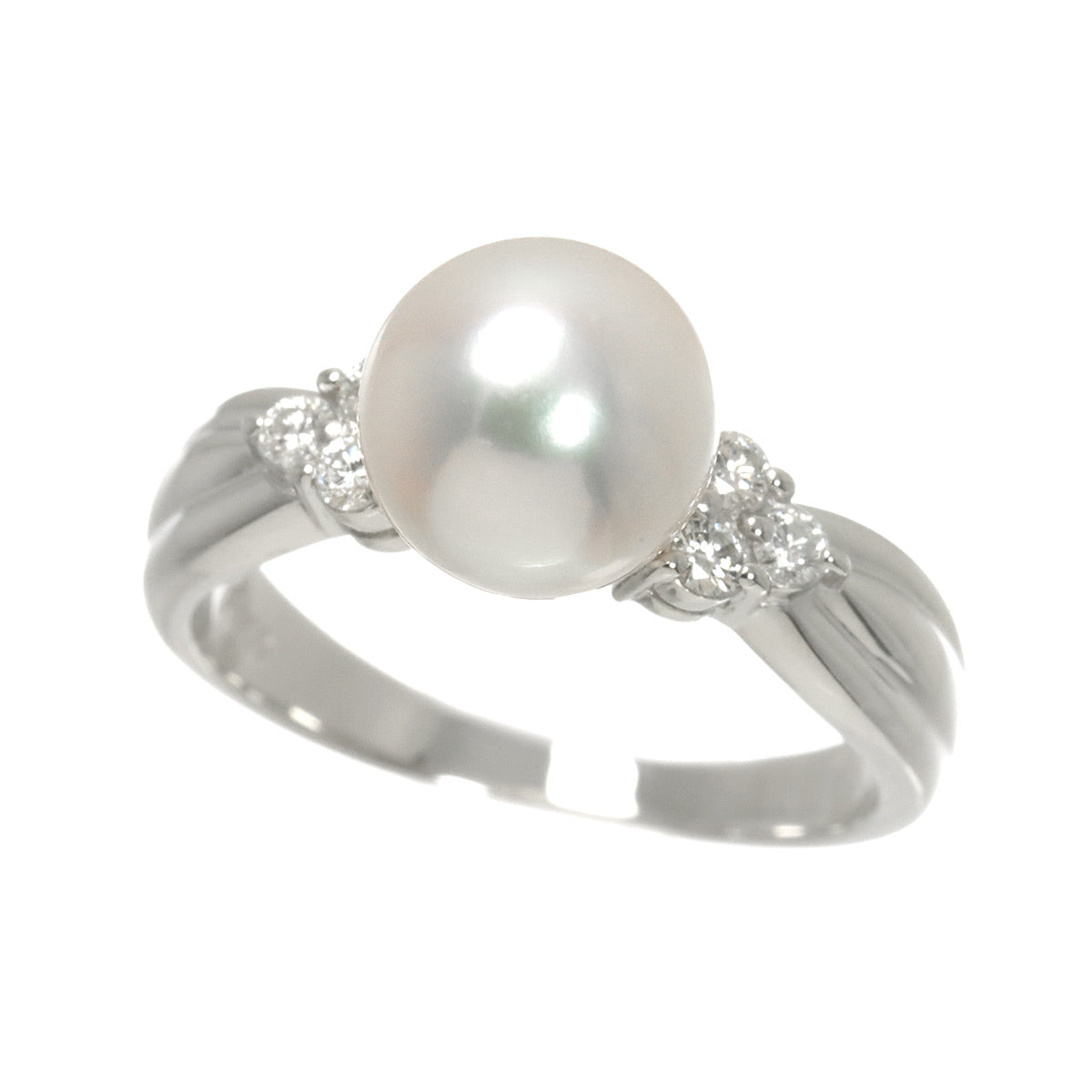 Akoya Pearl 8.2mm Diamond 0.14ct Ring Pt size5.75-6(US)