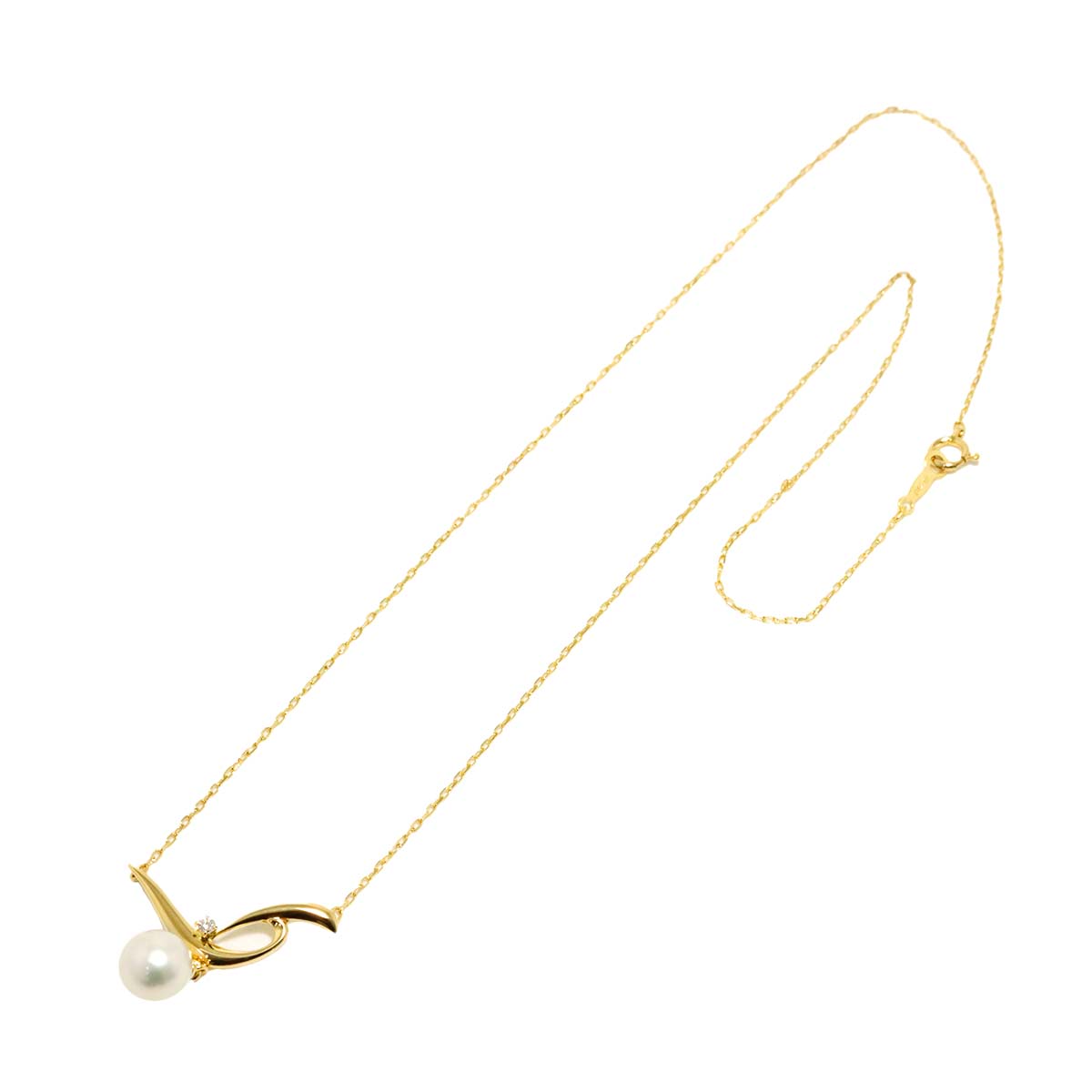 Akoya Pearl 7.3mm Diamond Necklace 18K Yellow Gold 750