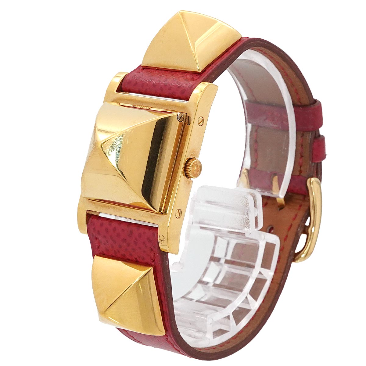 Medor Vintage pyramid Gold studs Quartz White Dial Ladies