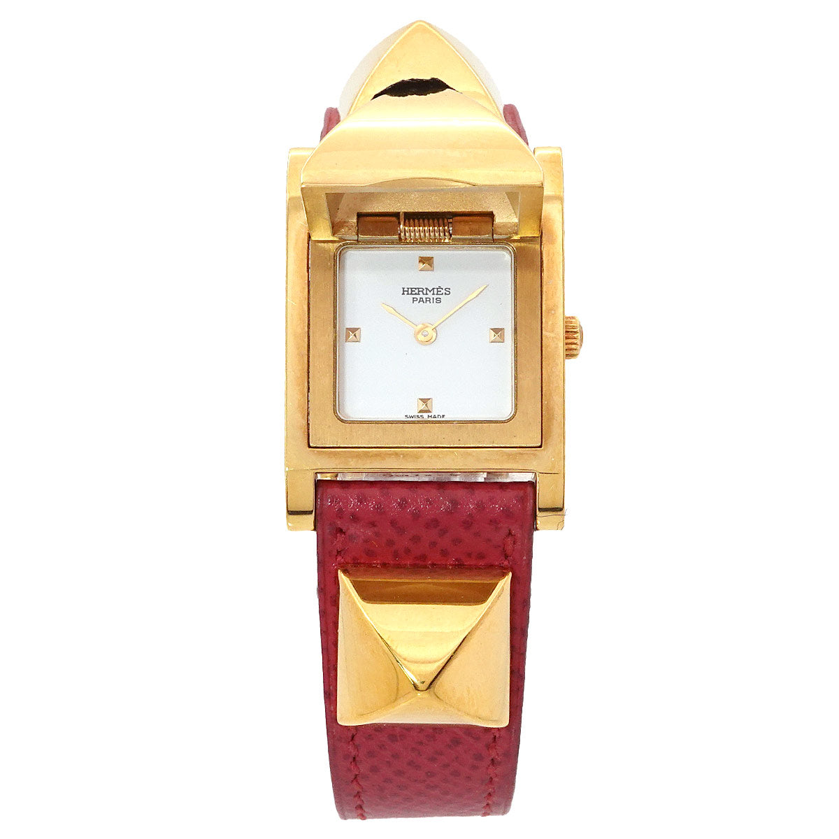 Medor Vintage pyramid Gold studs Quartz White Dial Ladies