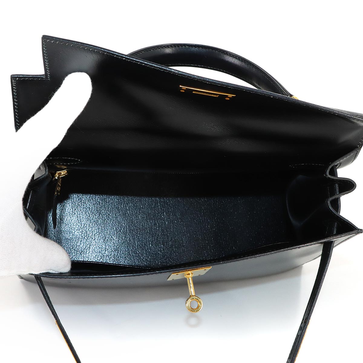 Kelly 28 Box carf Black 2way Hand Shoulder Bag Purse