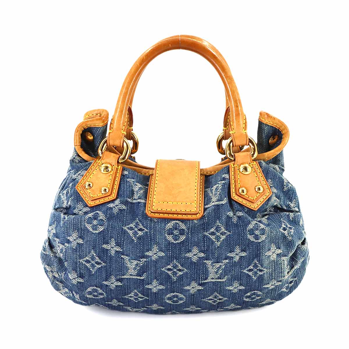Monogram Denim Pleaty Hand Bag Canvas Blue M95020