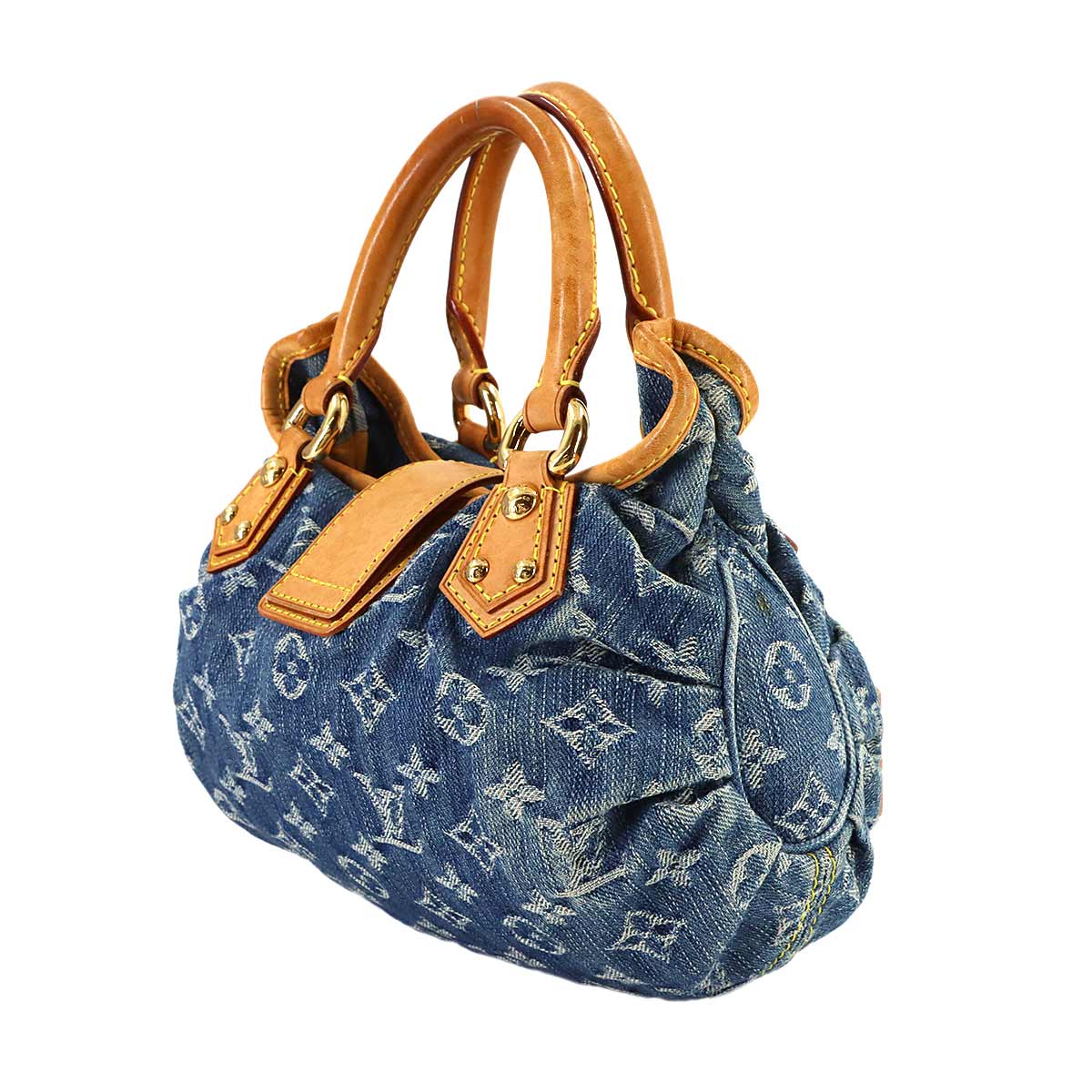 Monogram Denim Pleaty Hand Bag Canvas Blue M95020