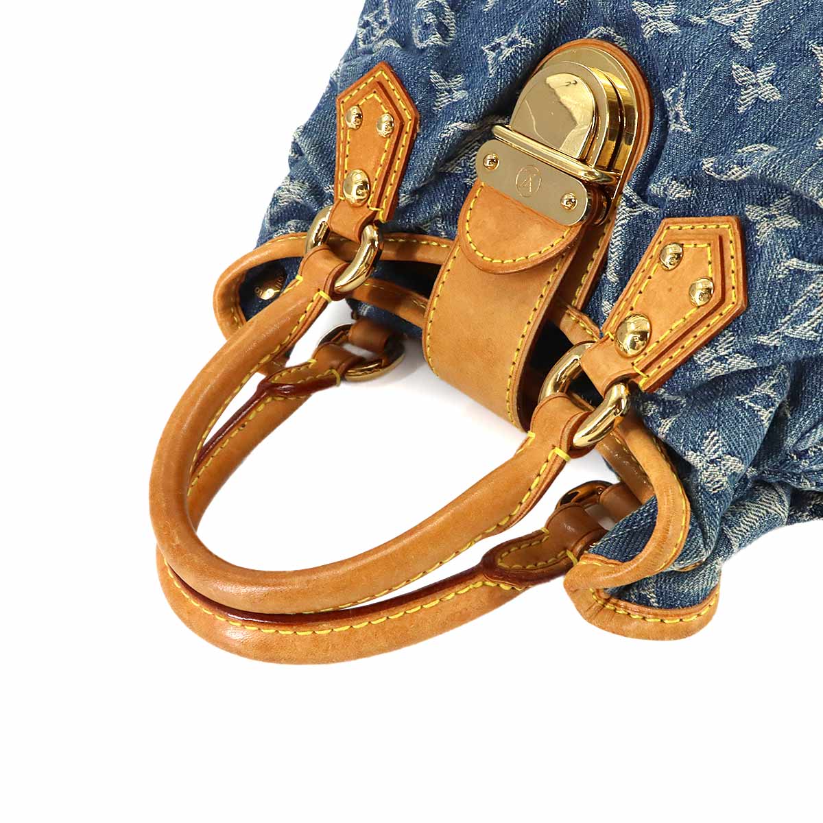 Monogram Denim Pleaty Hand Bag Canvas Blue M95020